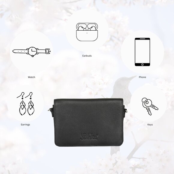 Leather Black Crossbody Shoulder Bag – Sling Messenger Bag for Work, Daily Use - Picture 4 of 10